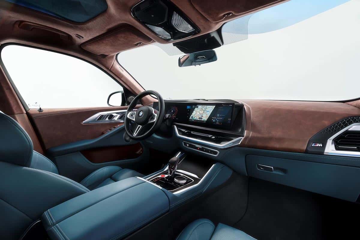 Interior of the BMW XM with driver-oriented cockpit and premium finishes