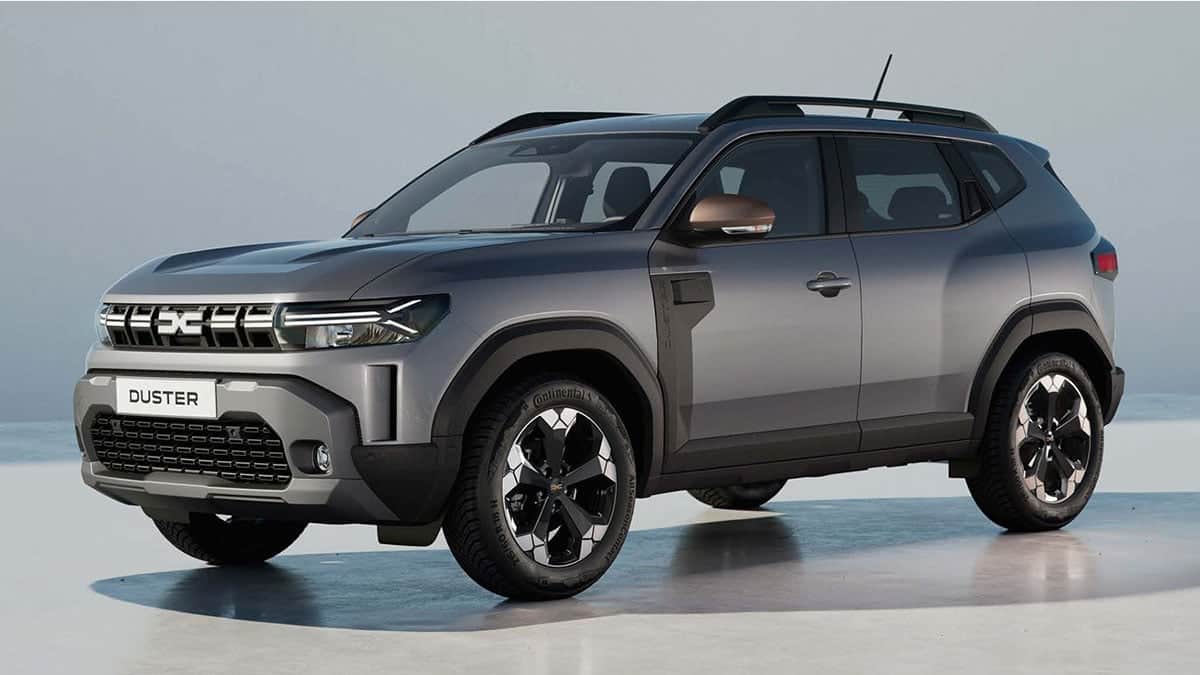 Profile of the Dacia Duster Hybrid-G 150 4x4 with high ground clearance and rugged look