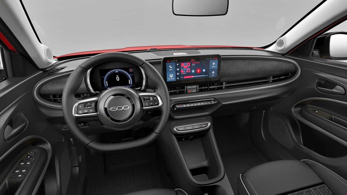 2025 Fiat 600 Hybrid dashboard with 10.25-inch central touchscreen
