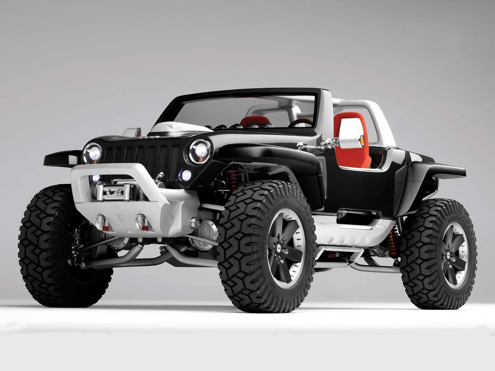 Front view of the Jeep Hurricane Concept featuring dual air intakes and 37-inch wheels