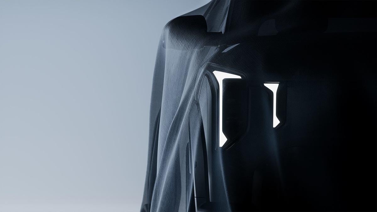 Rectangular LED front light of the Kia EV2 visible through the cover in front view