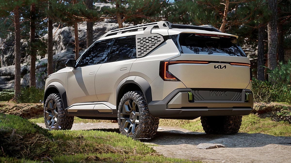 Rear of 2025 Kia EV5 with LED light bar and T-shaped light signature