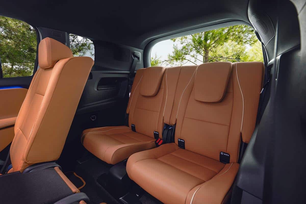 Rear seats of the 2026 Mercedes GLB with third row and sliding bench