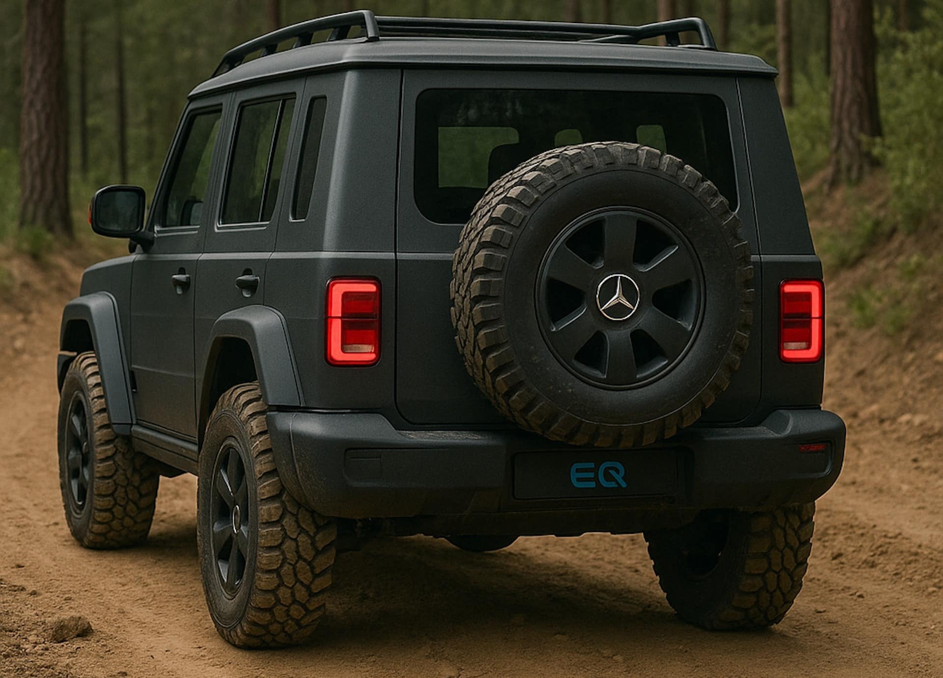 Arrière de la Mercedes-Benz mini G-Class 2026 avec pneu de secours stylisé