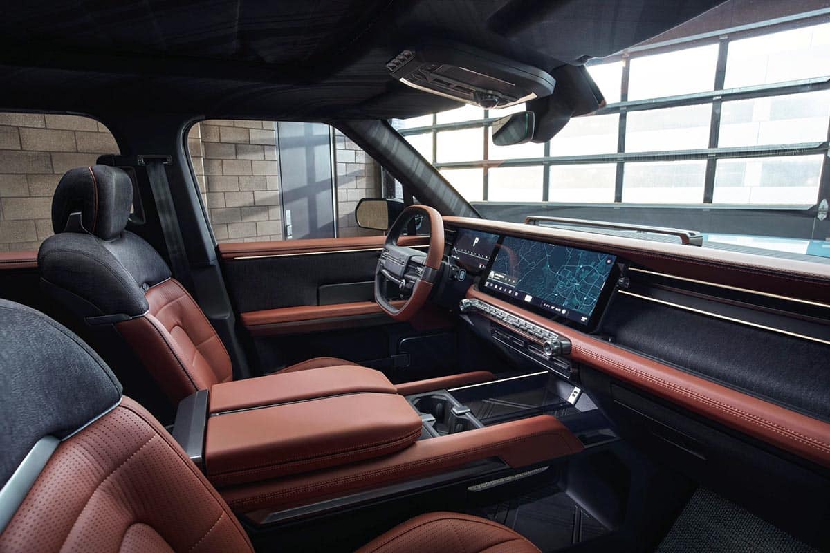 Futuristic interior of Audi Scout 4x4 with digital dashboard and touch controls
