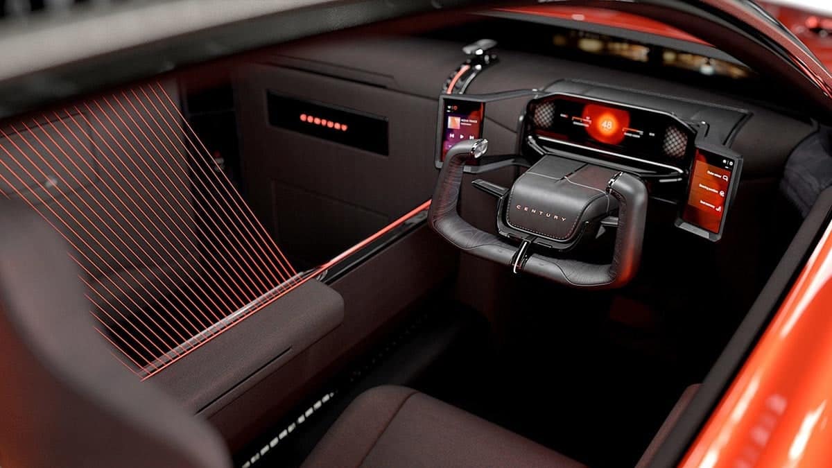 Toyota Century Coupe cockpit with digital instrumentation and premium finishes
