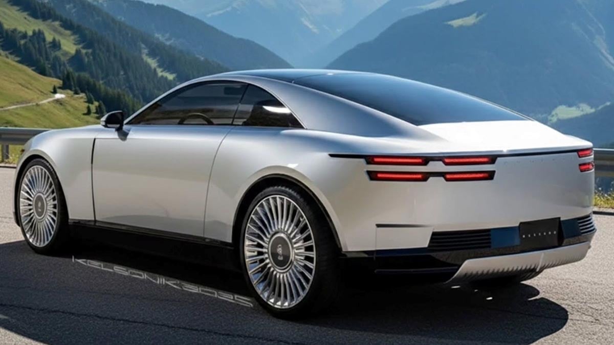 Vue arrière de la Toyota Century Coupé avec phares horizontaux et surfaces affinées