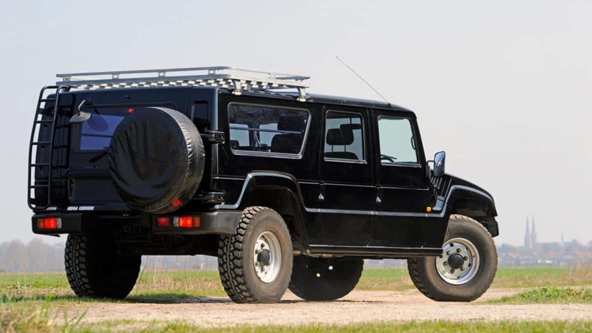 Rear of the Toyota Mega Cruiser High Roof with vertical tailgate and reinforced lights