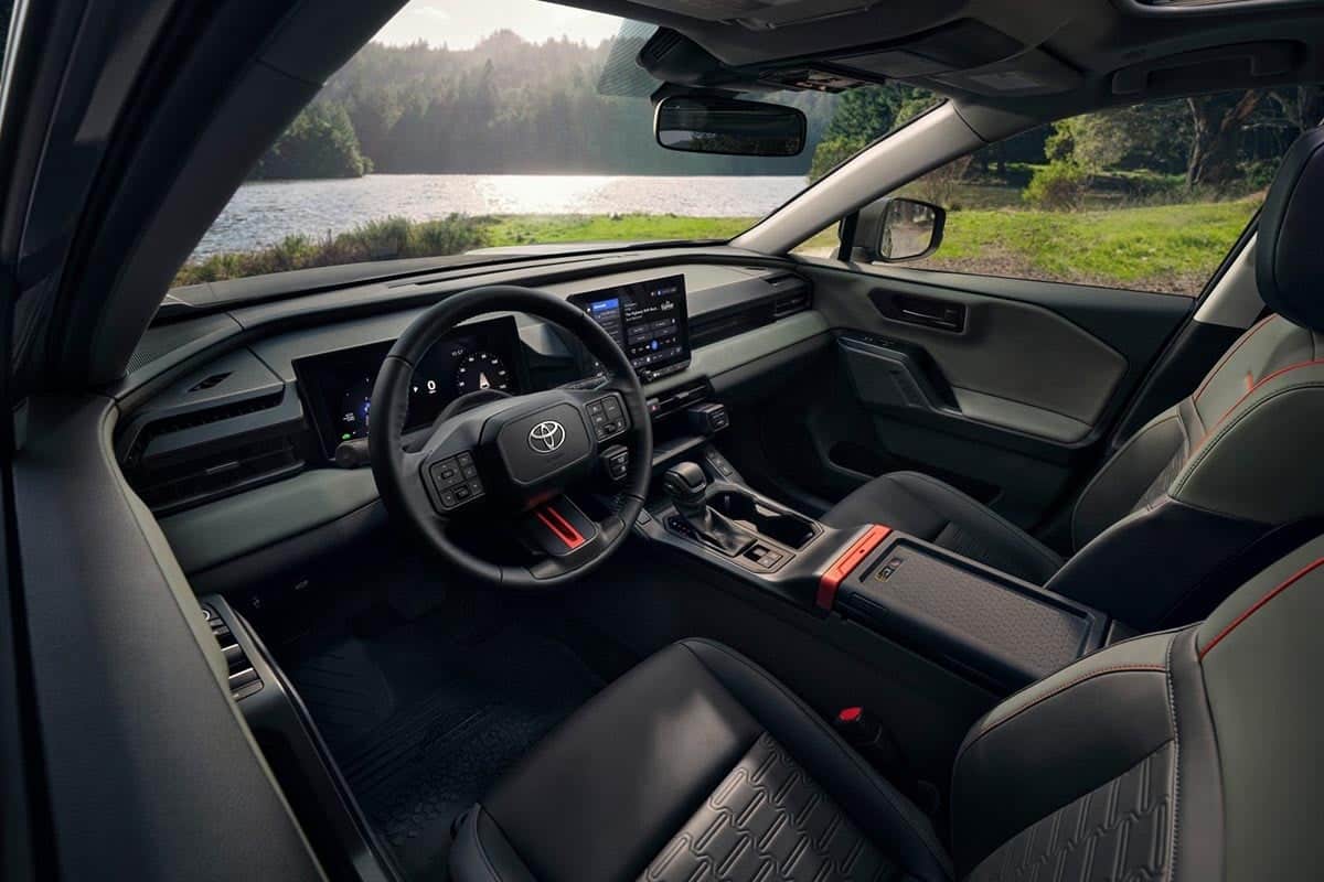 Interior of the Toyota RAV4 Woodland with specific upholstery and robust details